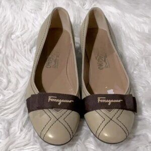 SALVATORE Ferragamo shoes leather flats stitching detail logo on vamp women 7.5